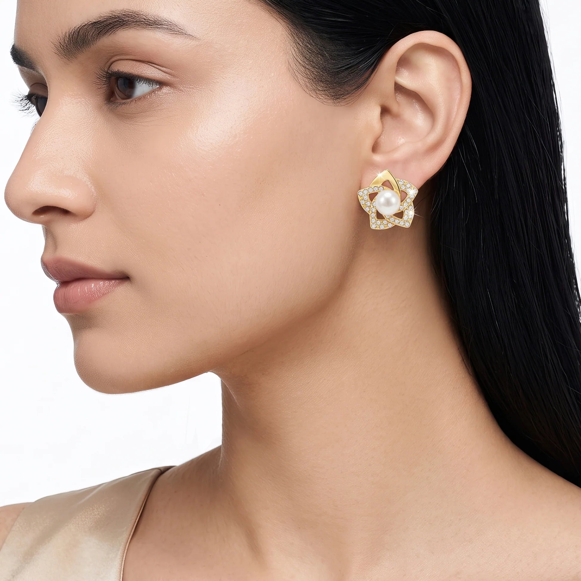 AYMI Earrings Anti-Tarnish Pearl Floral Studs