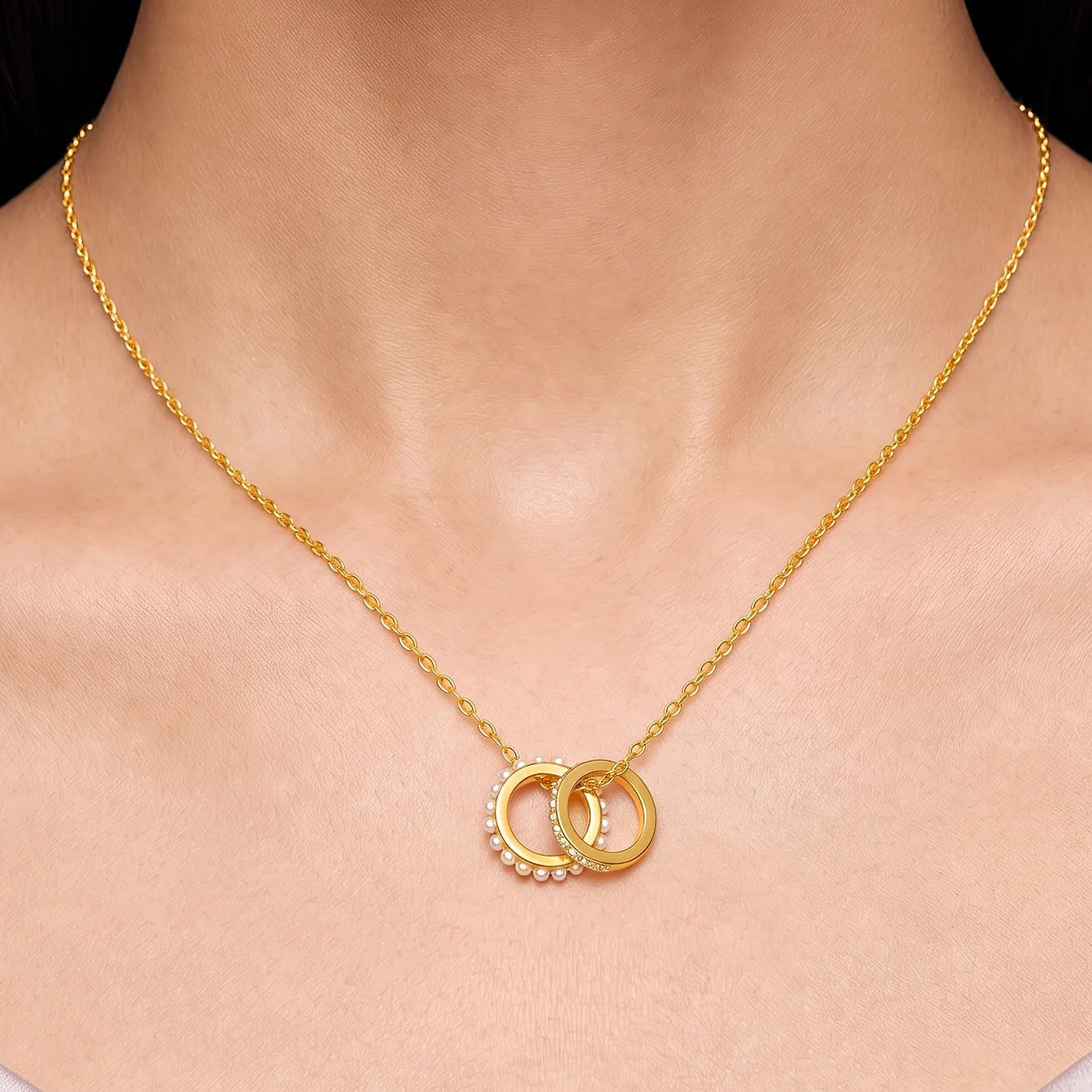AYMI Necklace Anti-Tarnish Double Ring Pearl Chain