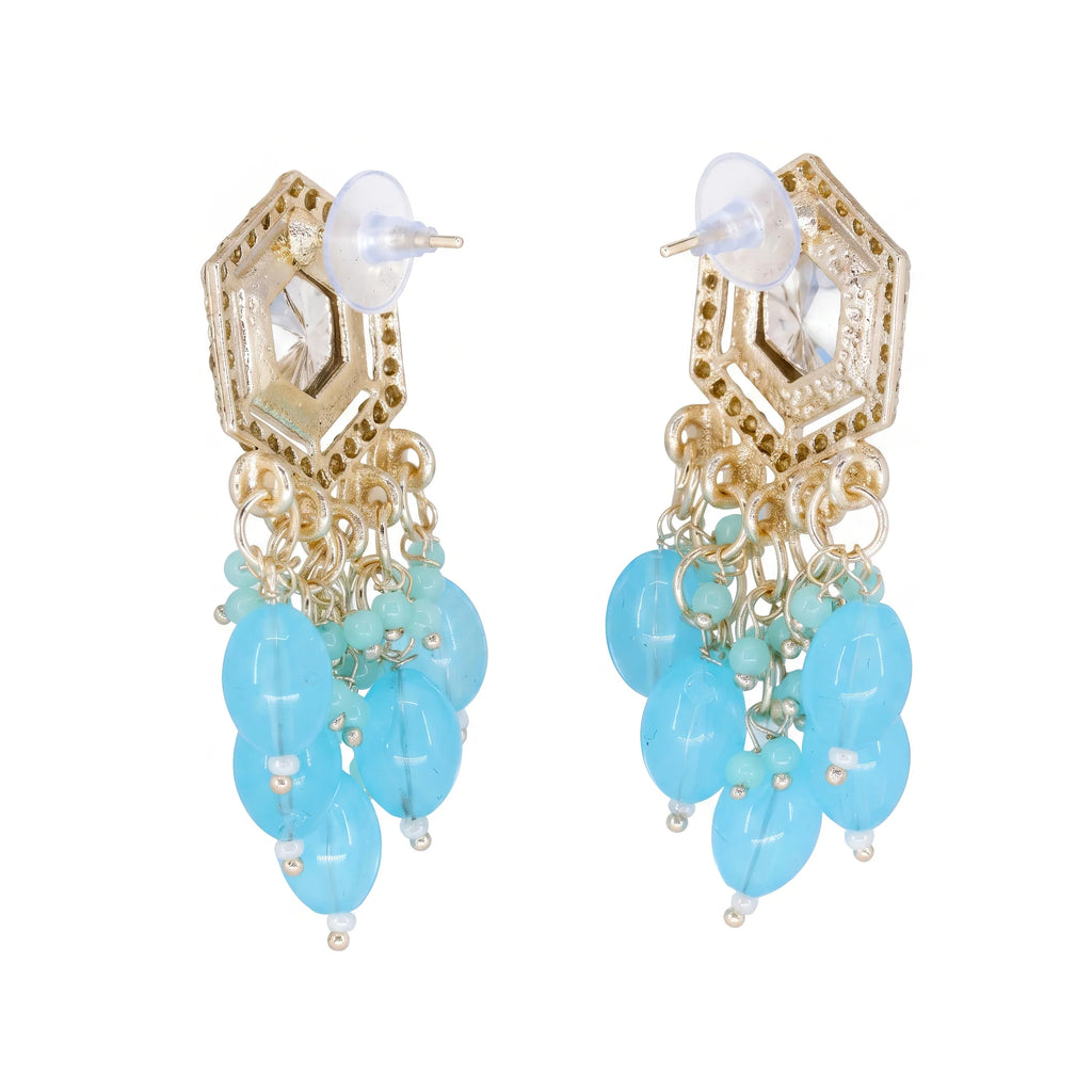 AYMI Earrings Anti-Tarnish Aqua Bead Chandeliers