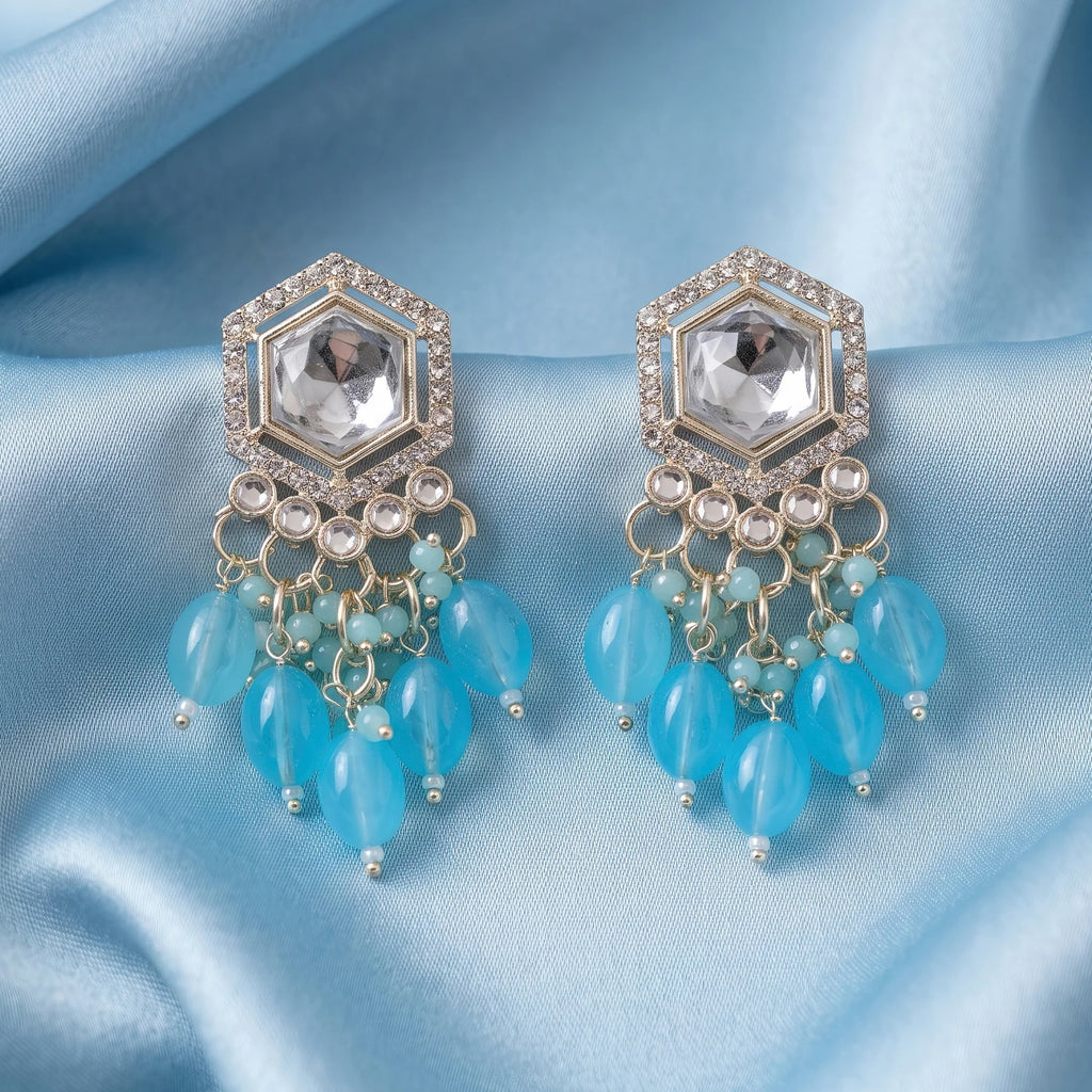 AYMI Earrings Anti-Tarnish Aqua Bead Chandeliers