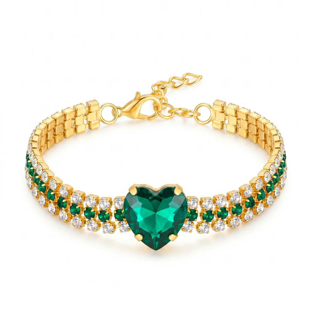 AYMI Bracelet Anti-Tarnish
Emerald Crystal Heart (Adjustable
Size)
