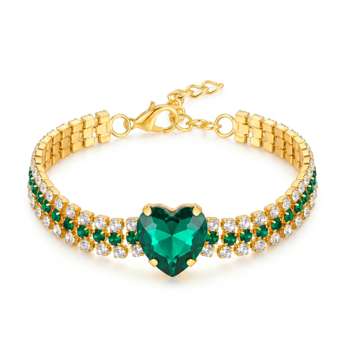 AYMI Bracelet Anti-Tarnish
Emerald Crystal Heart (Adjustable
Size)