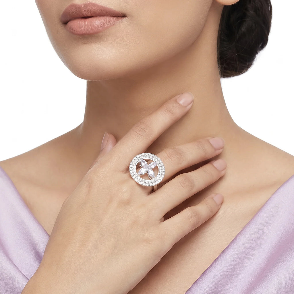 AYMI Ring Anti-Tarnish Blue Marquise Floral Cocktail (Adjustable Size)