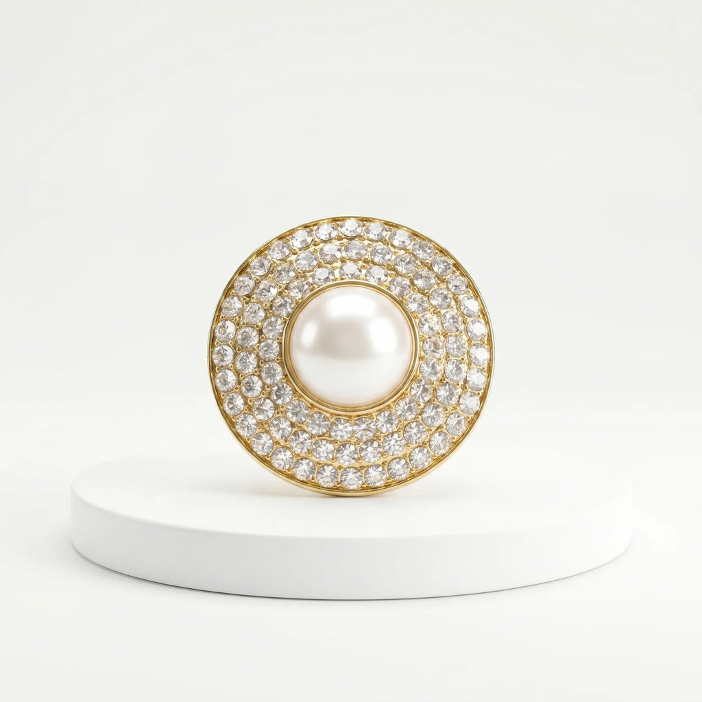 AYMI Ring Anti-Tarnish Cocktail With Pearl And Rhinestones (Adjustable Size)