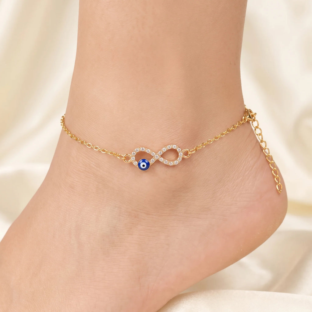AYMI Anklet Anti-Tarnish Infinity Evil Eye Charm