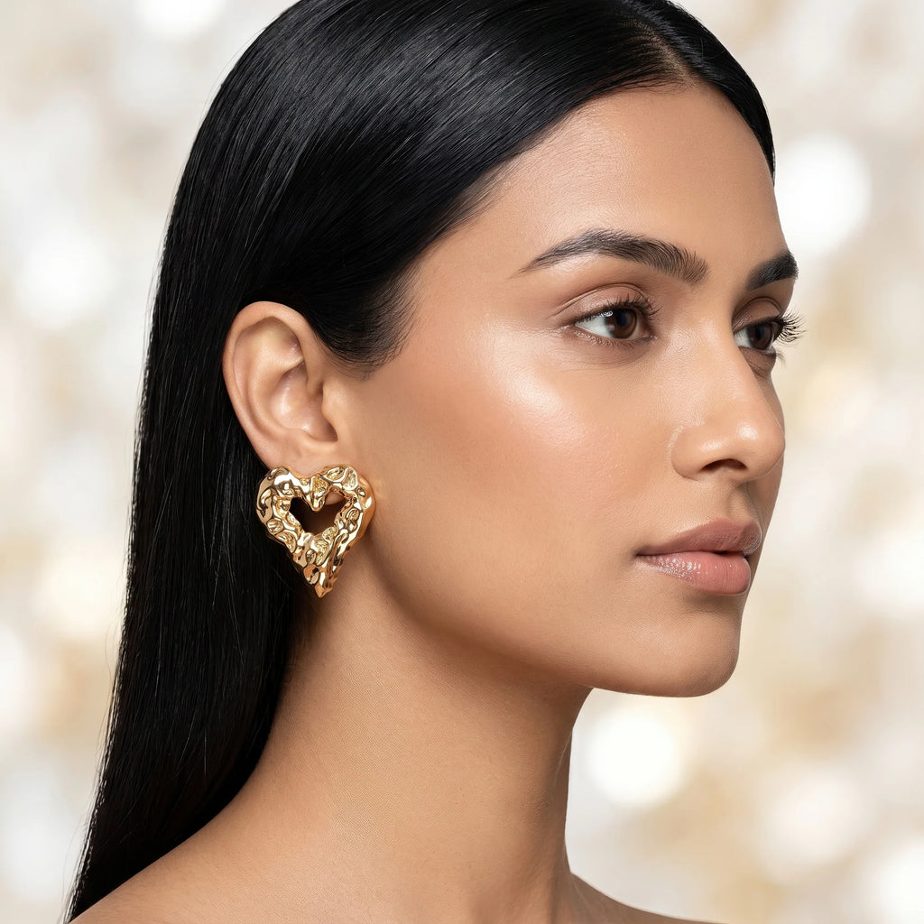 AYMI Earrings Anti-Tarnish Textured Heart Studs