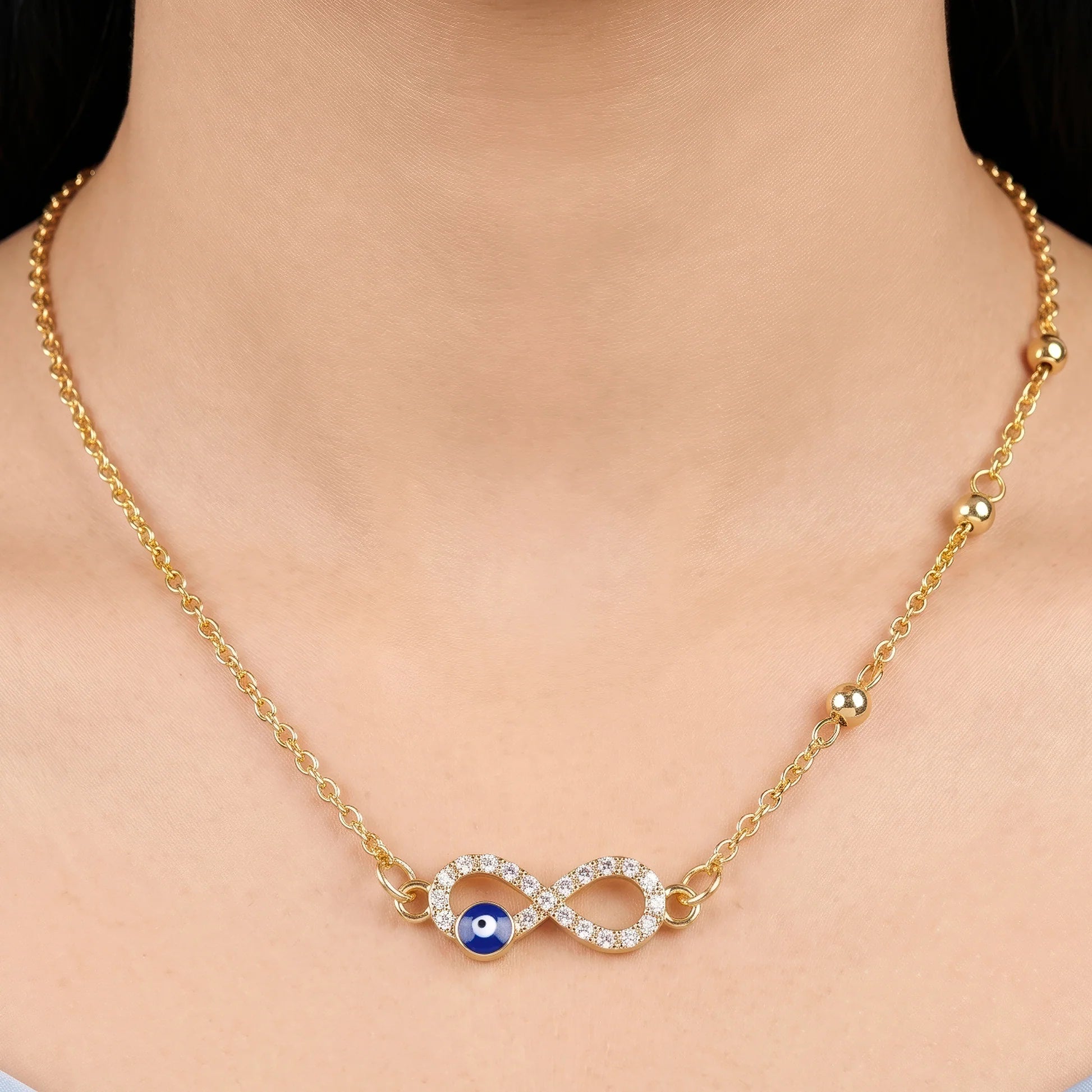 AYMI Necklace Anti-Tarnish Golden Chain With Evil Eye Pendant