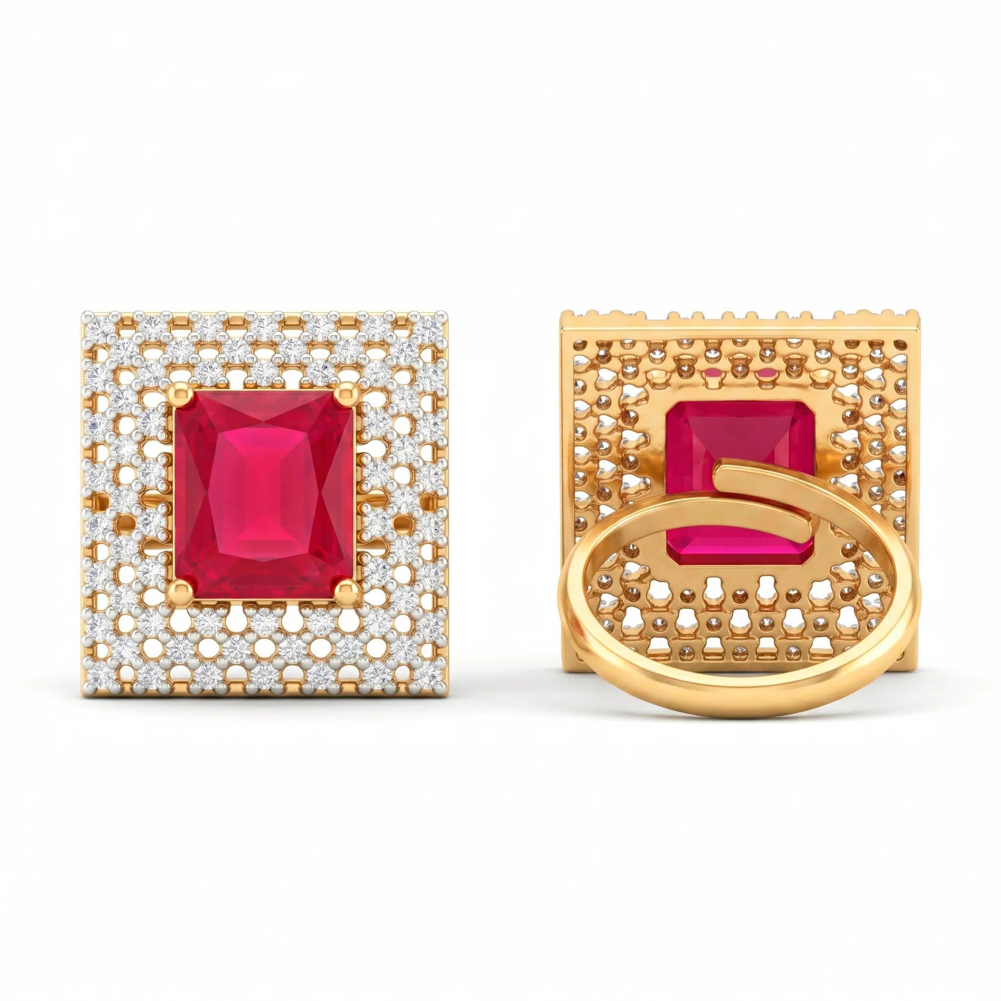 AYMI Ring Anti-Tarnish Ruby Crystal Statement (Adjustable Size)