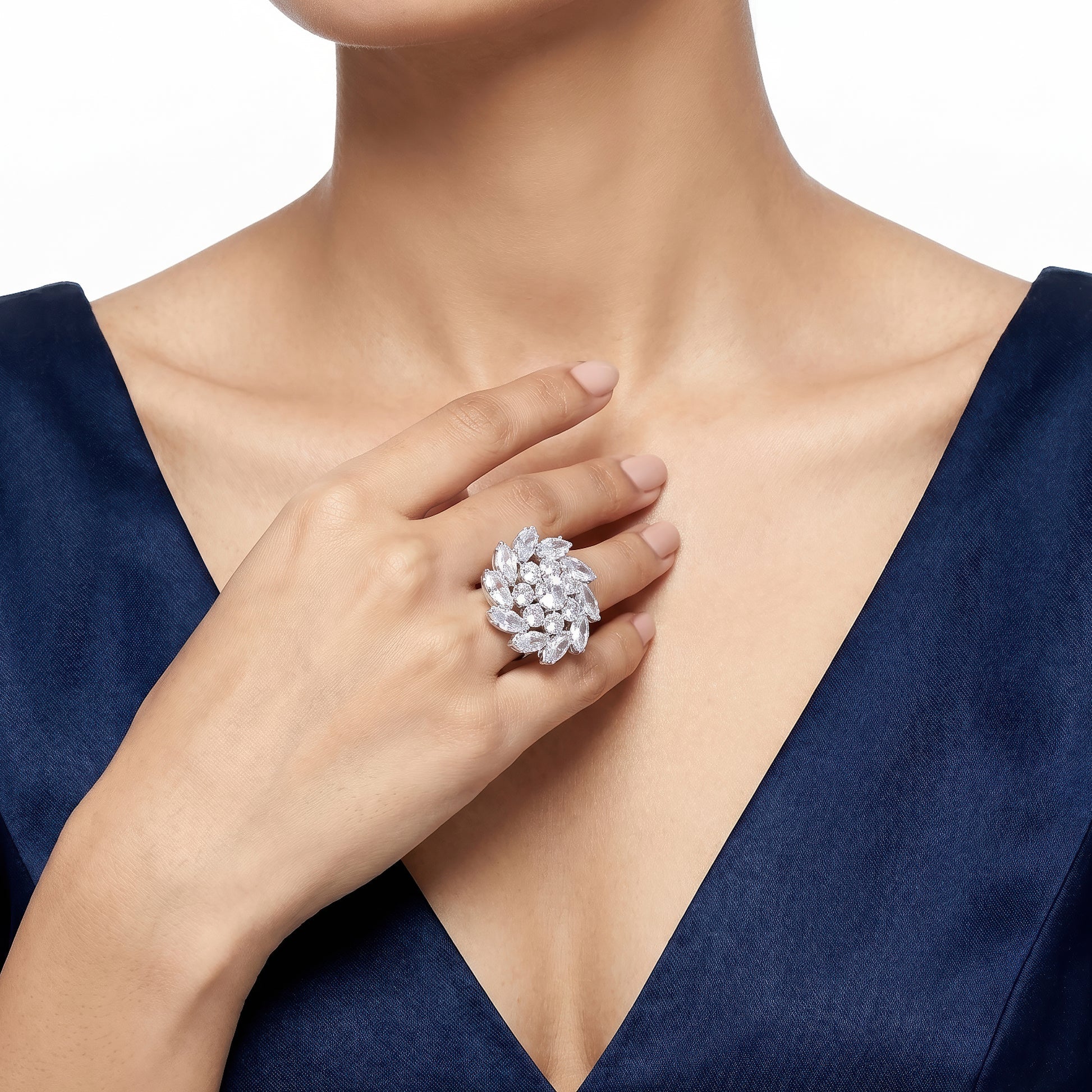 AYMI Ring Anti-Tarnish Marquise Crystal Floral (Adjustable Size)