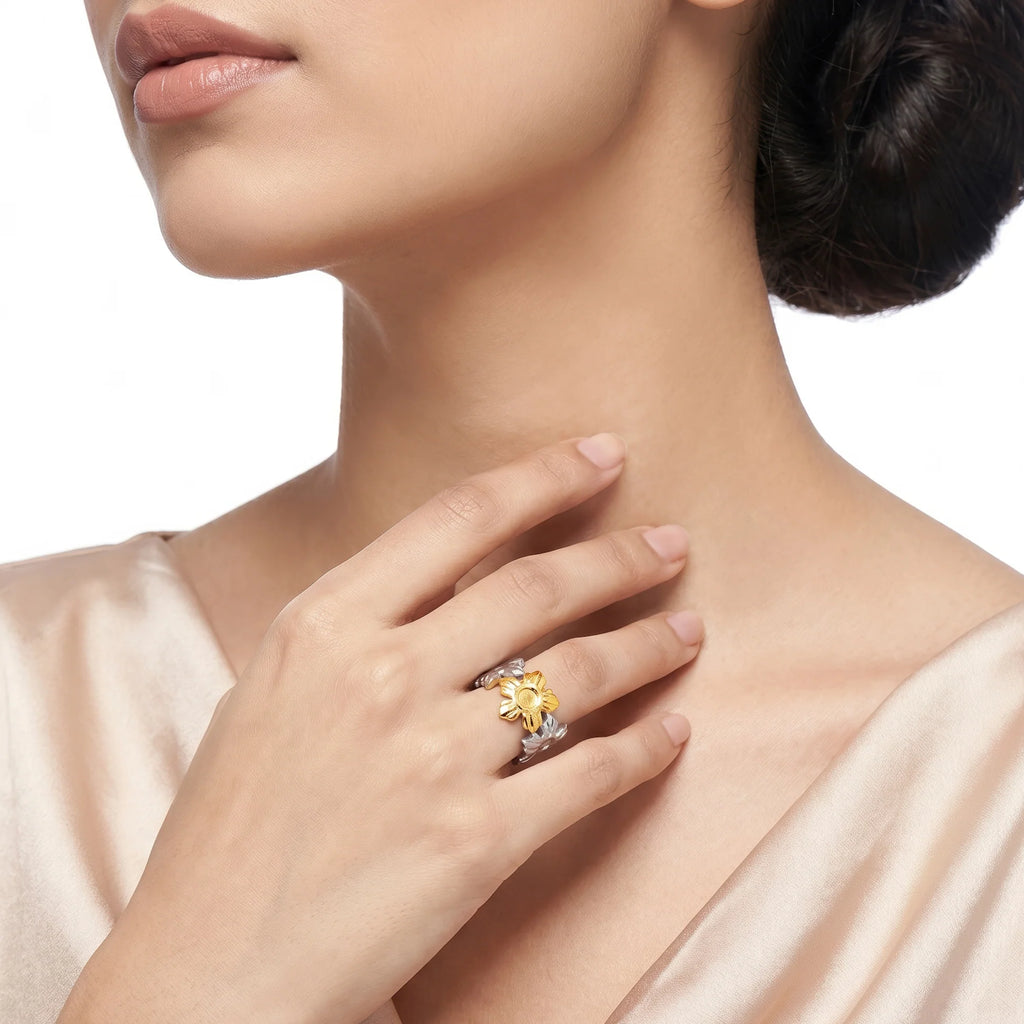 AYMI Ring Anti-Tarnish Floral Sunflower Band (Adjustable Size)