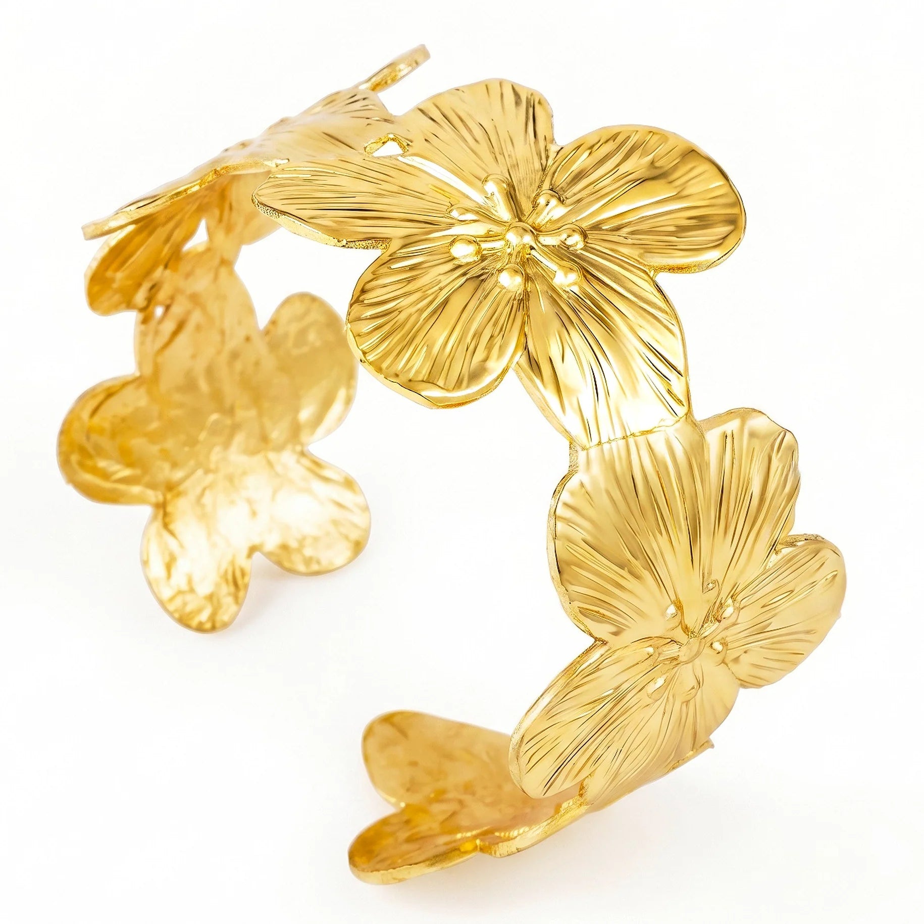 AYMI Bracelet Anti-Tarnish Gold Plated Flower Bangle (Adjustable Size)