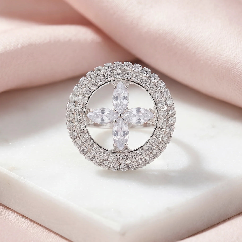 AYMI Ring Anti-Tarnish Blue Marquise Floral Cocktail (Adjustable Size)