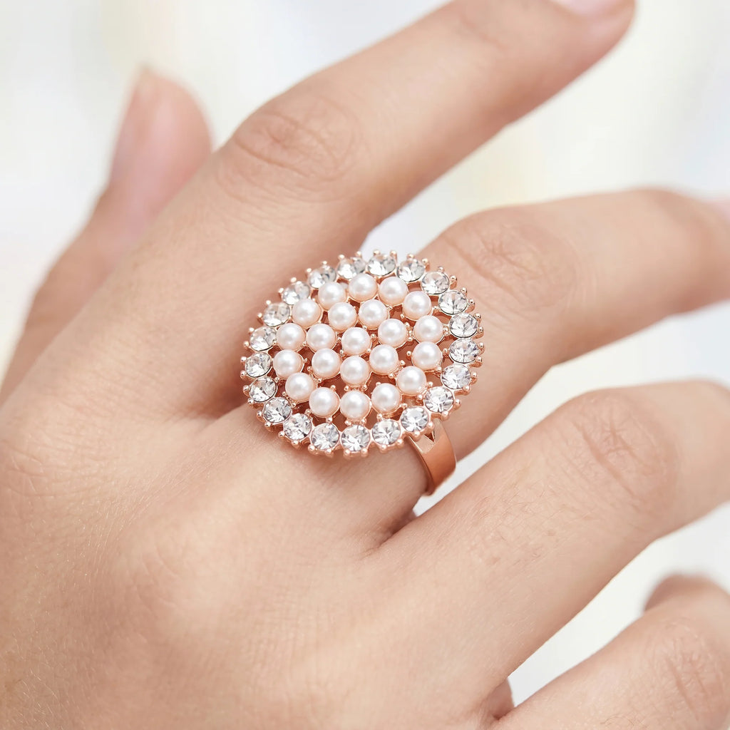 AYMI Ring Anti-Tarnish Pearl Cluster Halo (Adjustable Size)