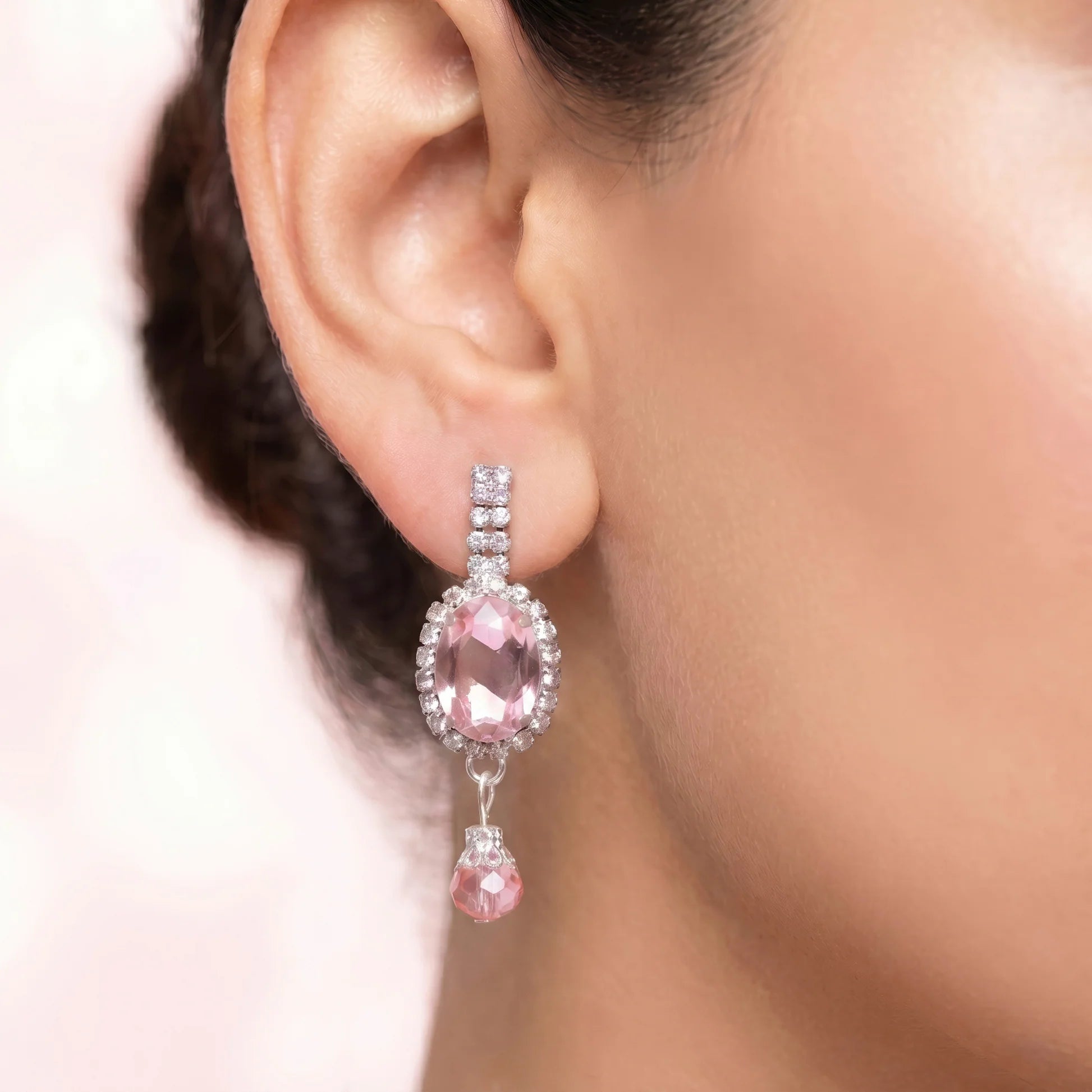 AYMI Necklace Anti-Tarnish Oval Pink Gemstone Set With Earrings