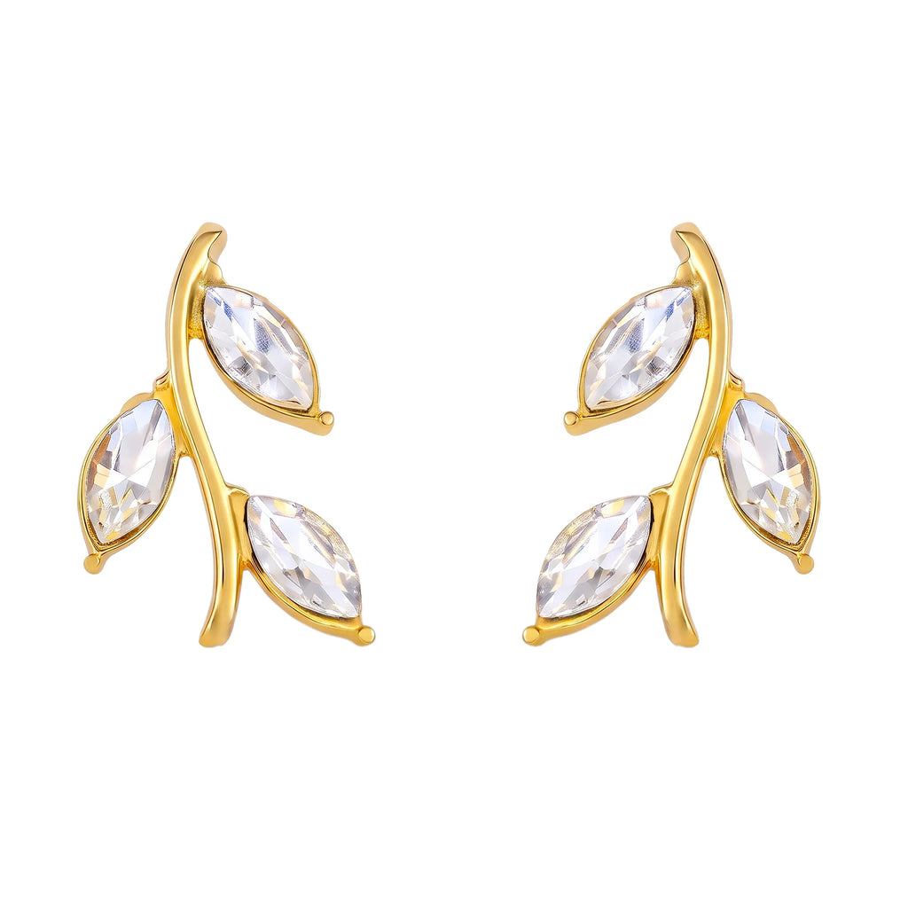 AYMI Earrings Anti-Tarnish Crystal Leaf Ear Climbers