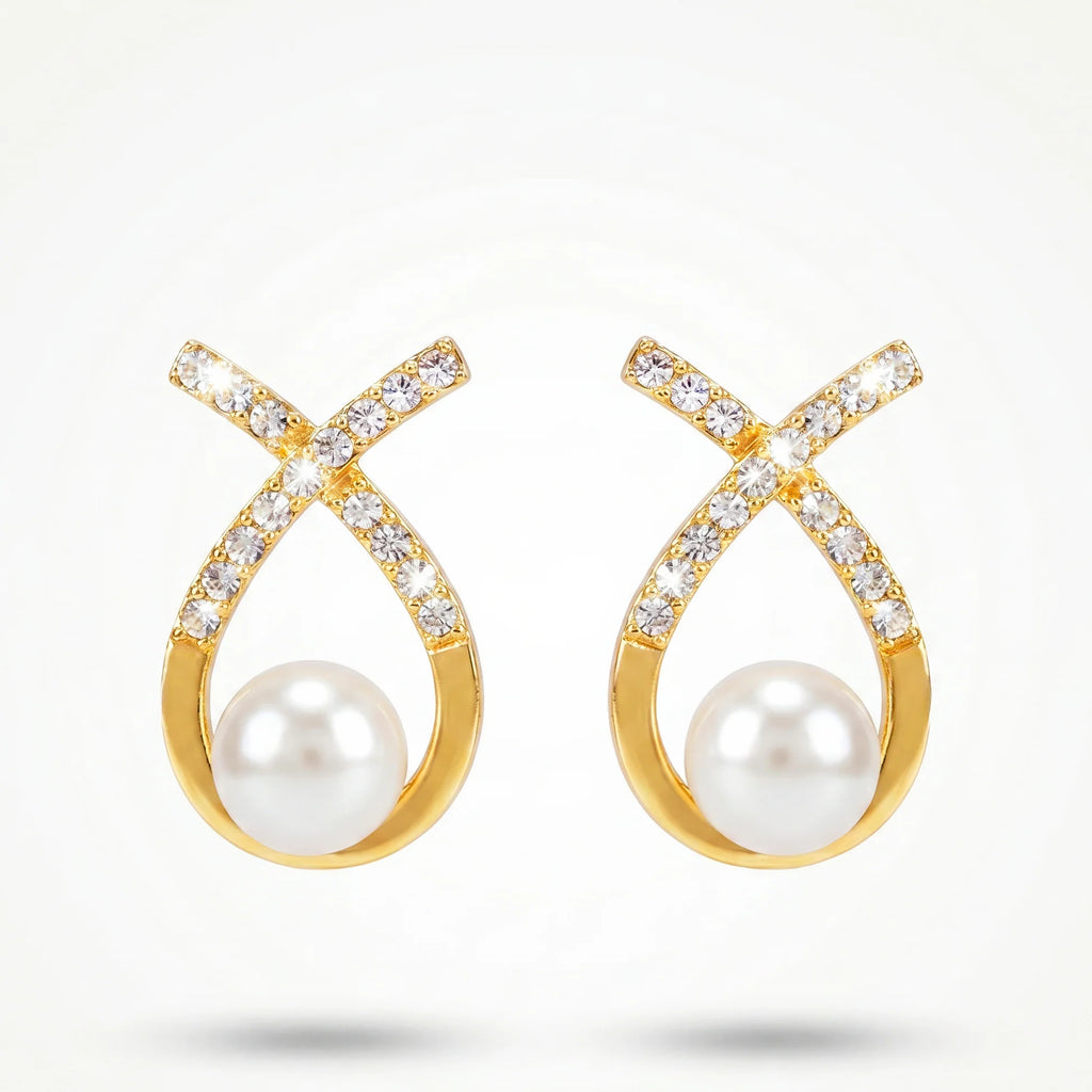 AYMI Earrings Anti-Tarnish Ribbon Crystal Pearl