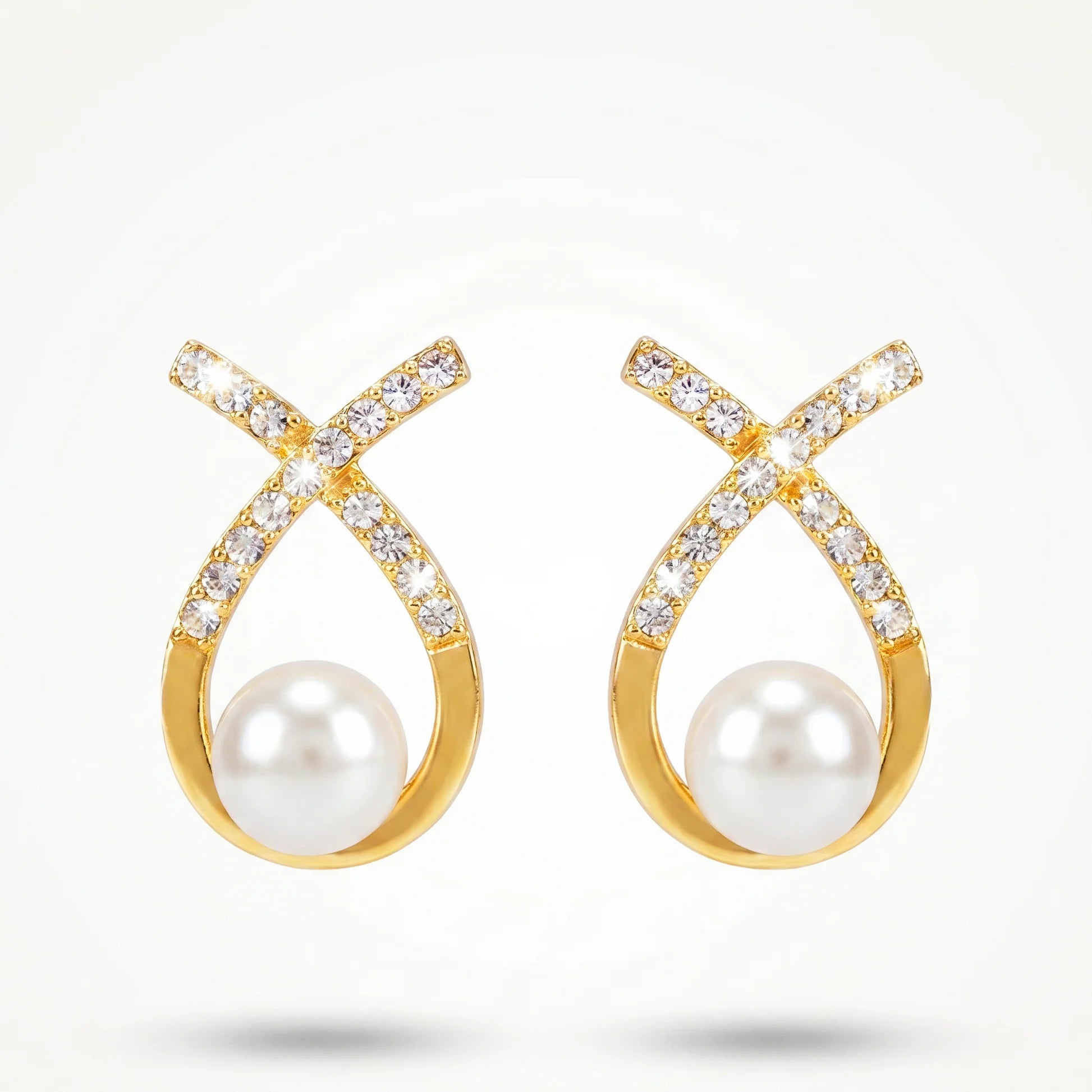 AYMI Earrings Anti-Tarnish Ribbon Crystal Pearl