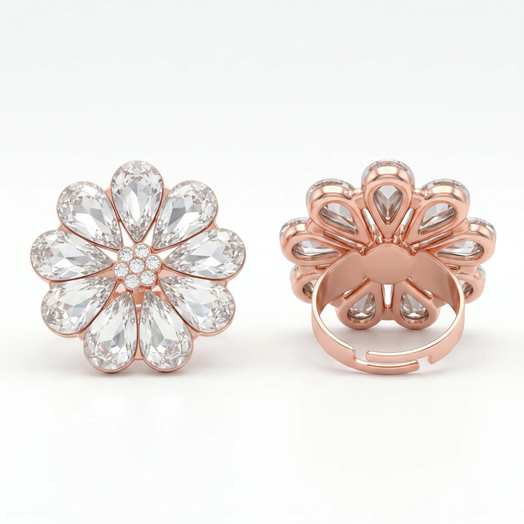 AYMI Ring Anti-Tarnish Clear Floral Crystal (Adjustable Size)