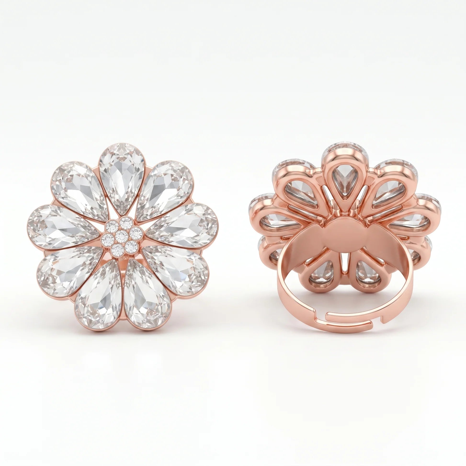 AYMI Ring Anti-Tarnish Clear Floral Crystal (Adjustable Size)
