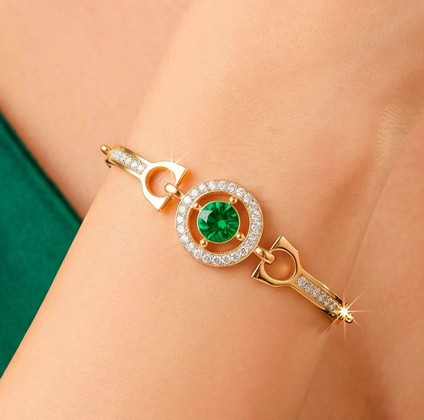 AYMI Bracelet Anti-Tarnish Gold Plated Crystal Bangle (Adjustable Size)