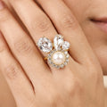 AYMI Ring Anti-Tarnish Pearl Halo Cluster (Adjustable Size)