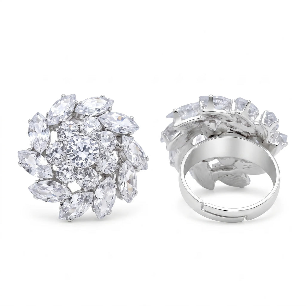 AYMI Ring Anti-Tarnish Marquise Crystal Floral (Adjustable Size)