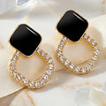 AYMI Earrings Anti-Tarnish Geometric Black Enamel Crystal Studs