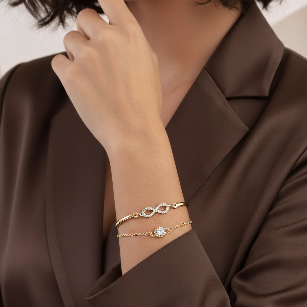 AYMI Bracelet Anti-Tarnish Double Layer Infinity Bangle & Chain (Adjustable Size)