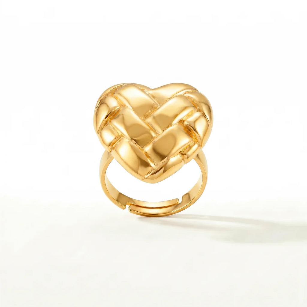 AYMI Ring Anti-Tarnish Basket Weave Heart (Adjustable Size)