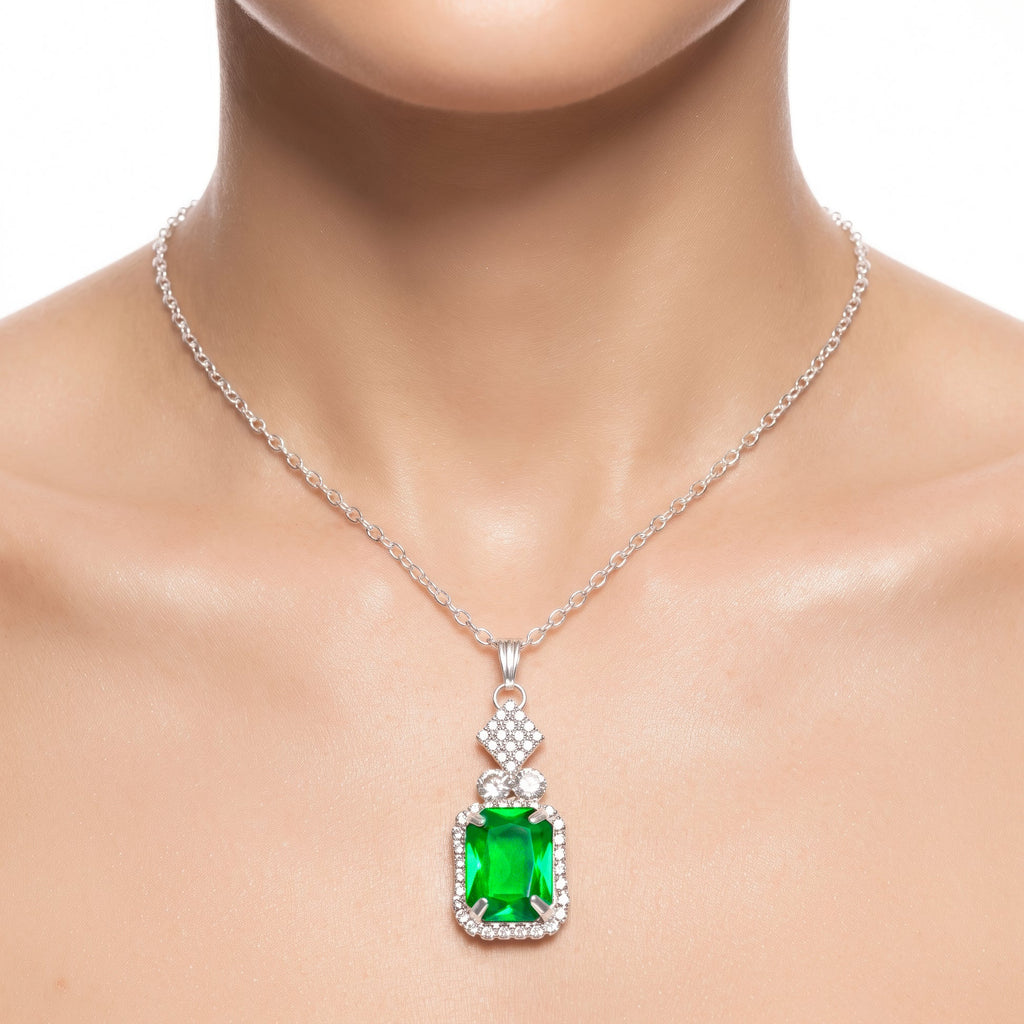 AYMI Necklace Anti-Tarnish Emerald Pendant Chain