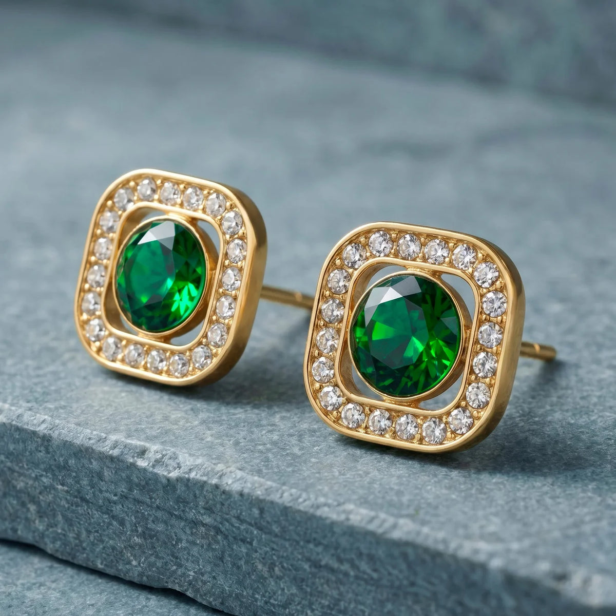 AYMI Earrings Anti-Tarnish
Emerald Square Studs