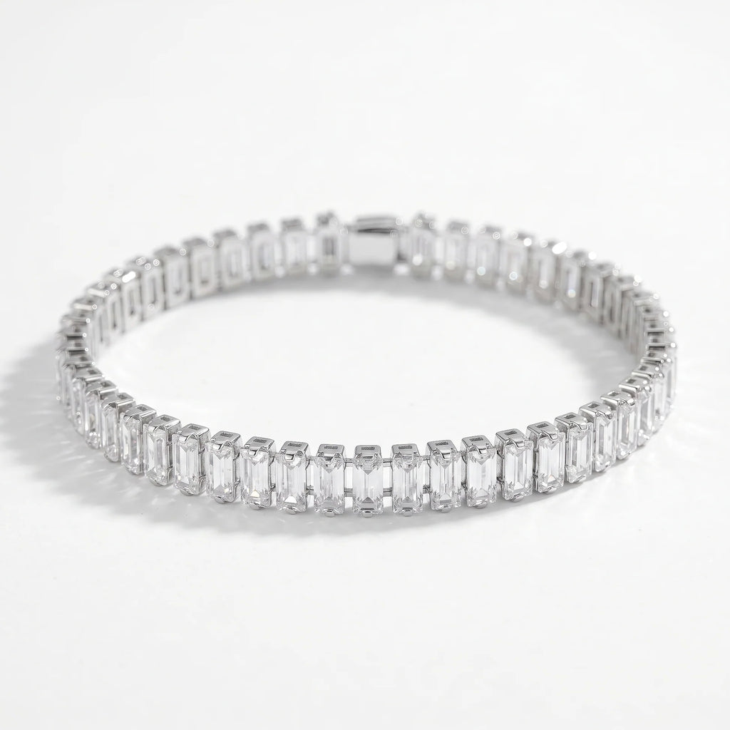 AYMI Bracelet Anti-Tarnish Emerald-Cut Crystal Tennis (Adjustable Size)