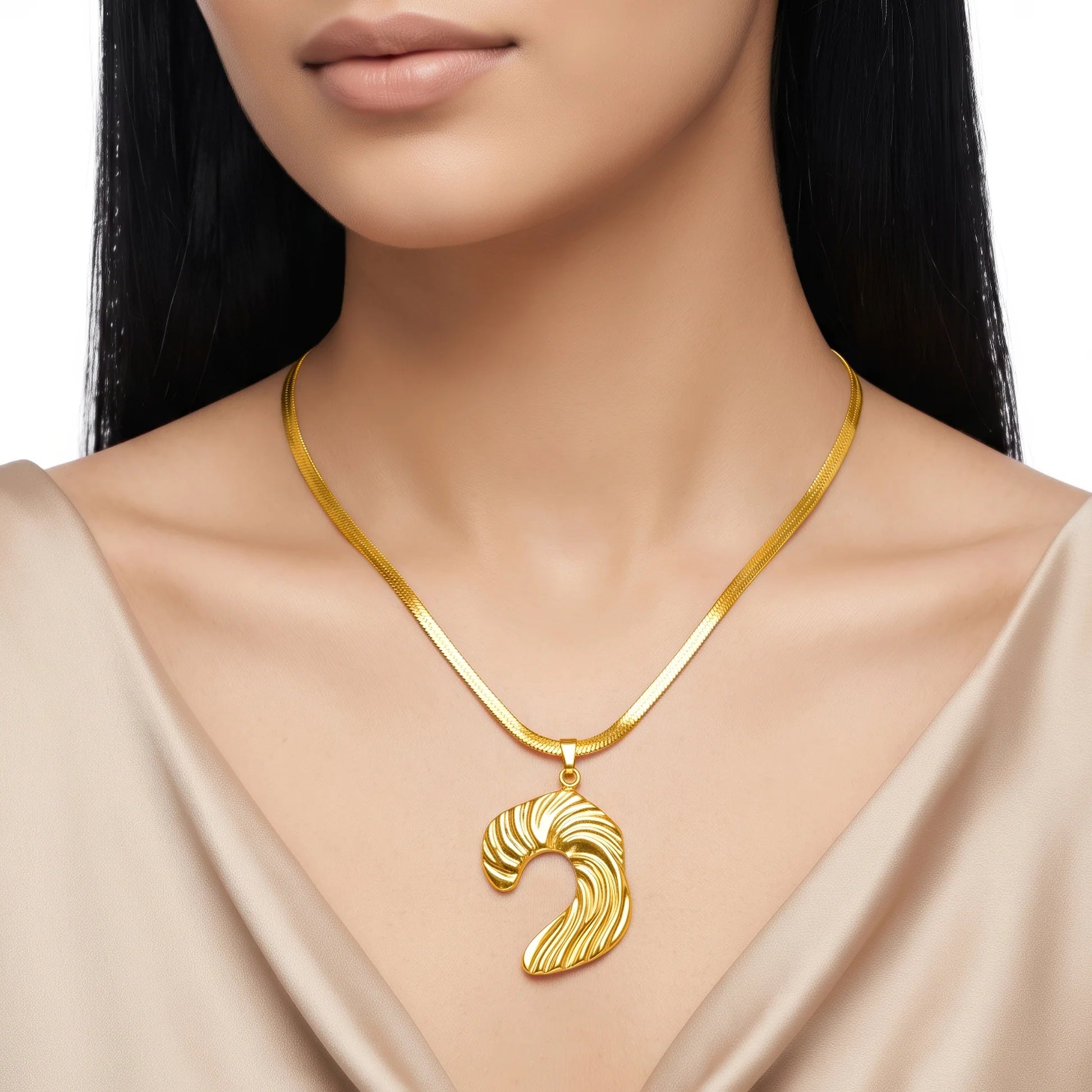 AYMI Necklace Anti-Tarnish Gold Plated Wave-Inspired Pendant Snake Chain