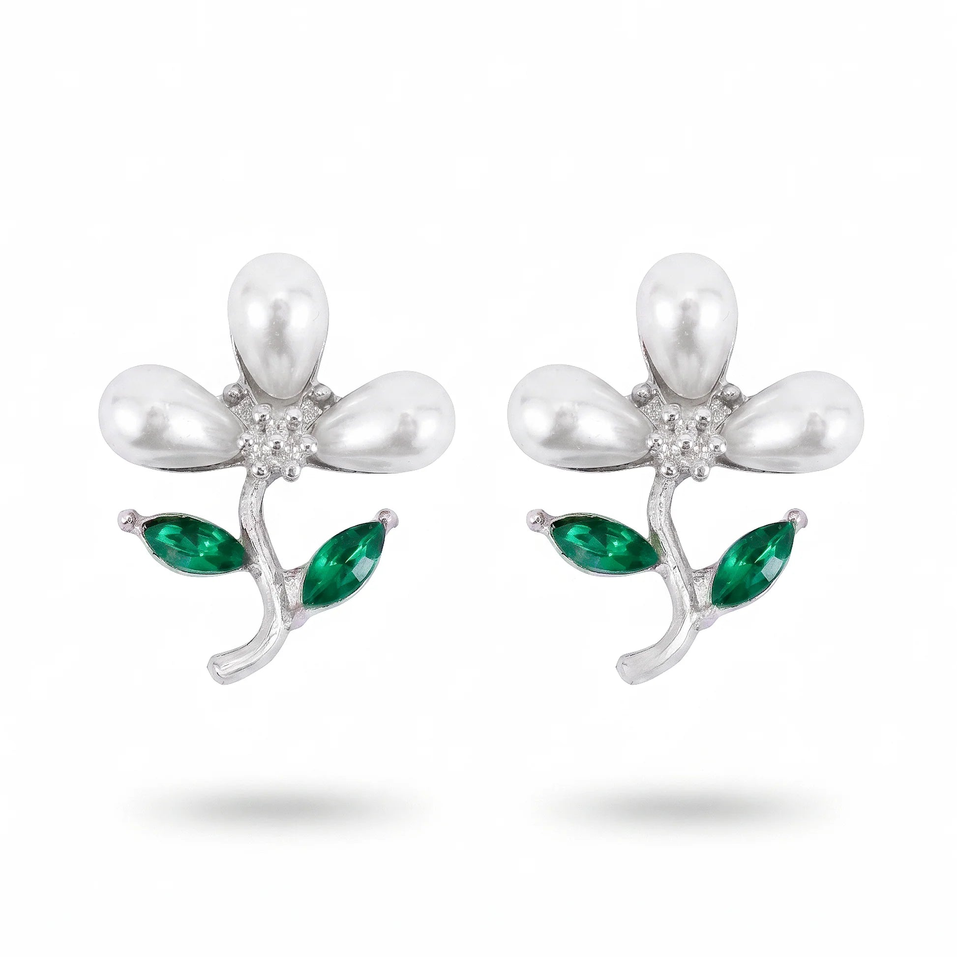 AYMI Earrings Anti-Tarnish Floral With Green Crystal Accents