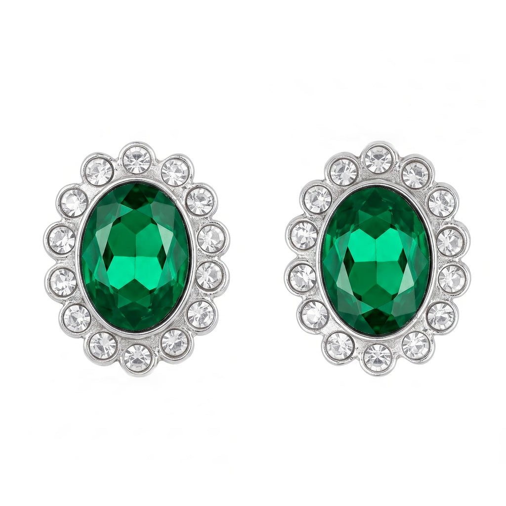 AYMI Earrings Anti-Tarnish Emerald Halo Studs
