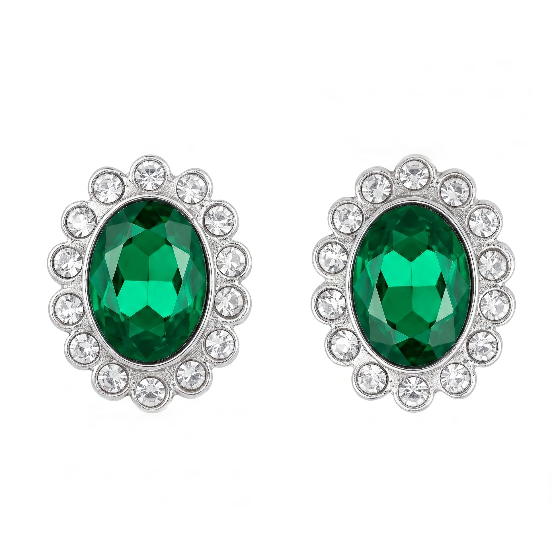 AYMI Earrings Anti-Tarnish Emerald Halo Studs