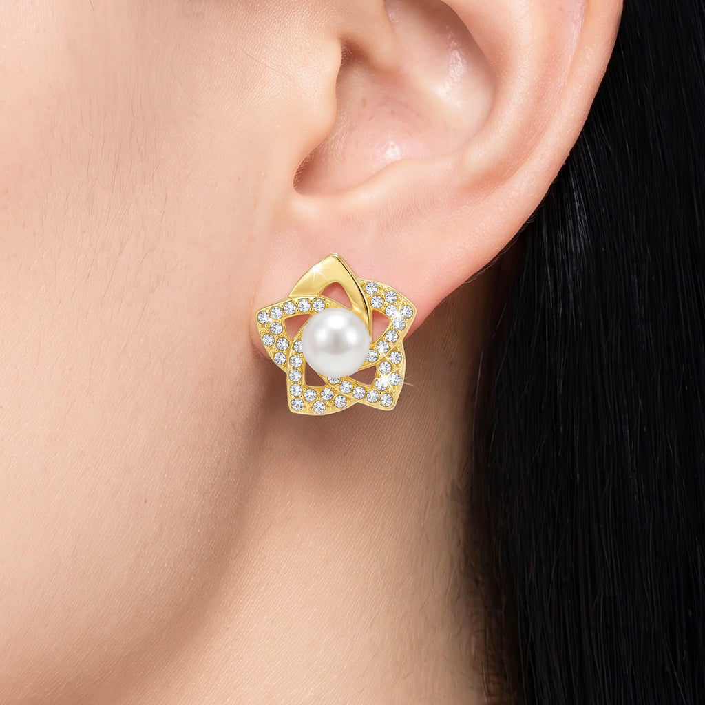 AYMI Earrings Anti-Tarnish Pearl Floral Studs