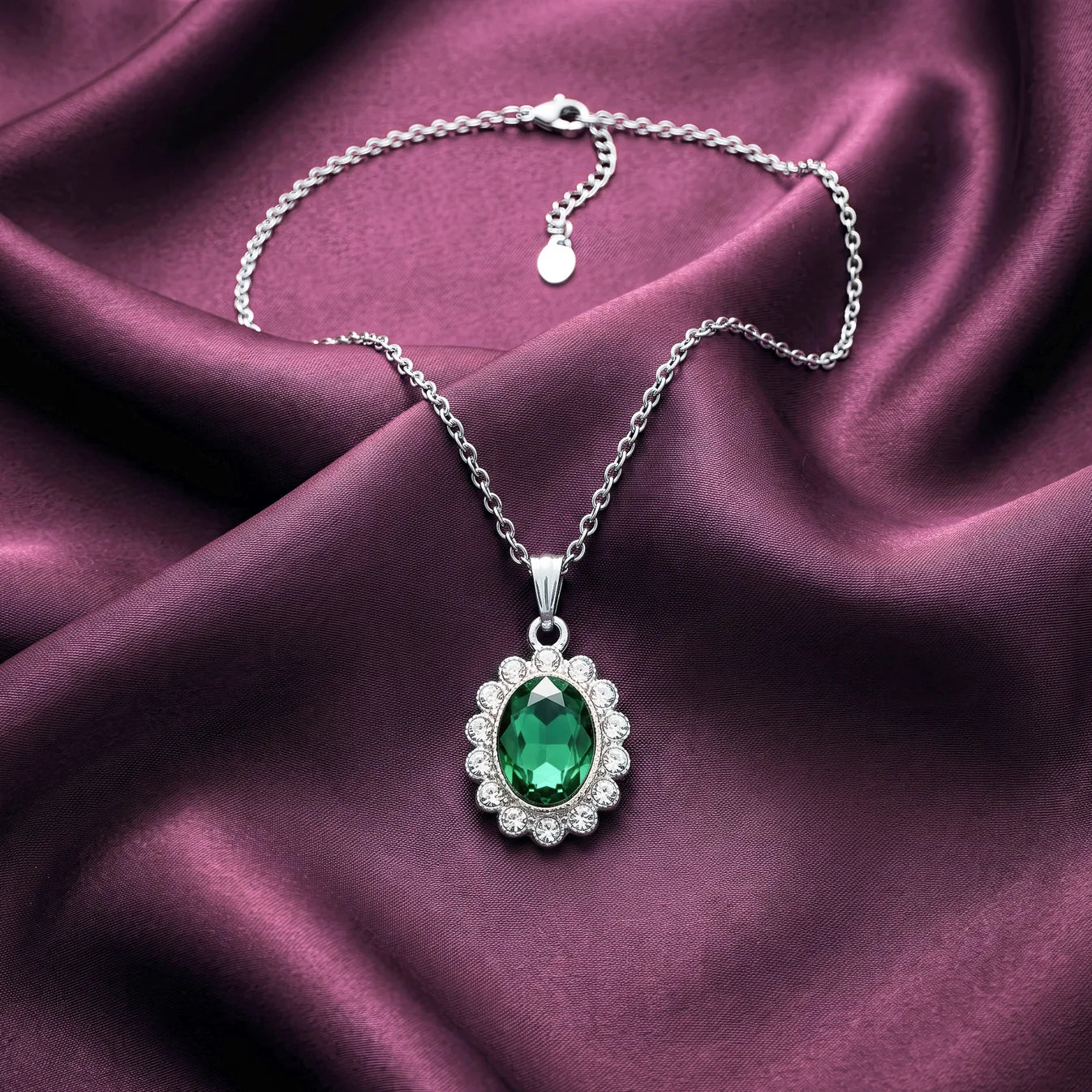 AYMI Necklace Anti-Tarnish Emerald Halo Pendant