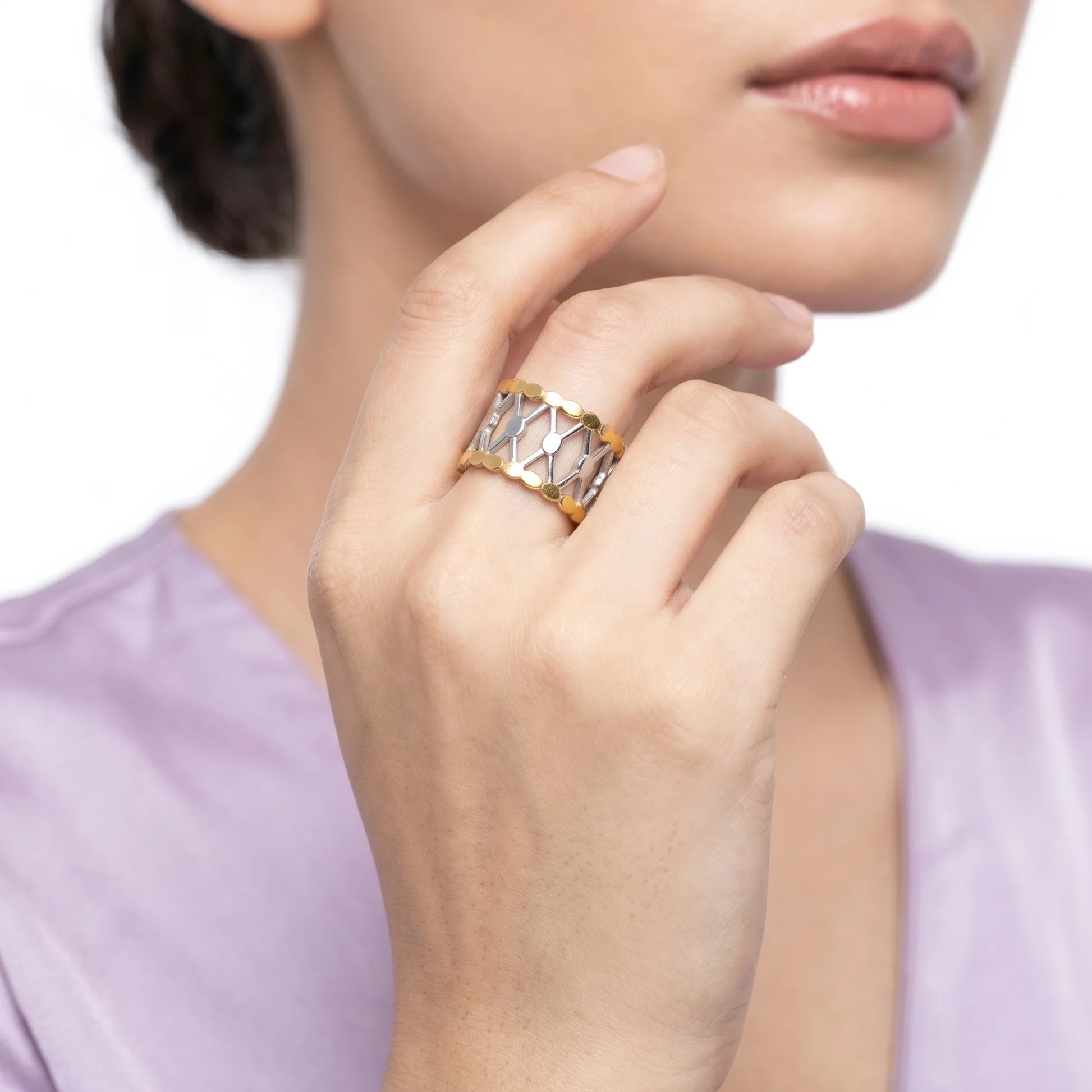 AYMI Ring Anti-Tarnish Lattice Work Statement (Adjustable Size)