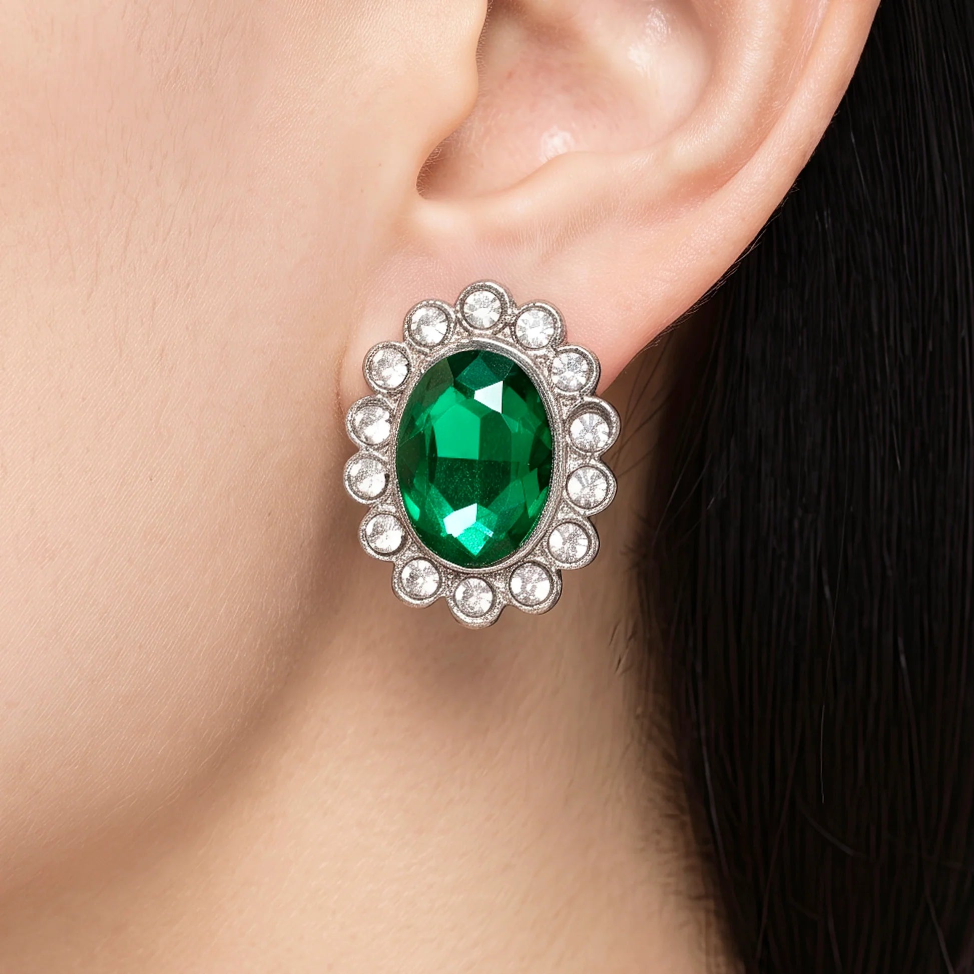 AYMI Earrings Anti-Tarnish Emerald Halo Studs