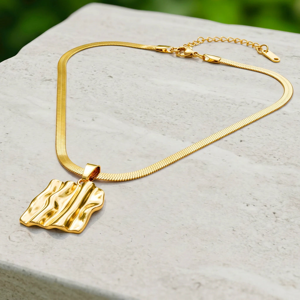 AYMI Necklace Anti-Tarnish Gold Plated Wavy Creative Pendant
