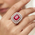 AYMI Ring Anti-Tarnish Ruby Red Stone Studded With Crystals (Adjustable Size)