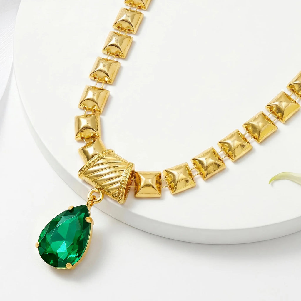 AYMI Necklace Anti-Tarnish Gold Plated Emerald Drop