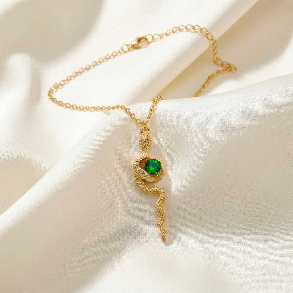 AYMI Necklace Anti-Tarnish Emerald Snake Pendant