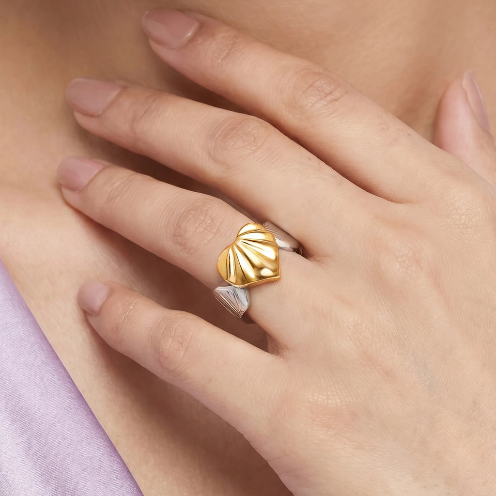 AYMI Ring Anti-Tarnish Textured Heart (Adjustable Size)