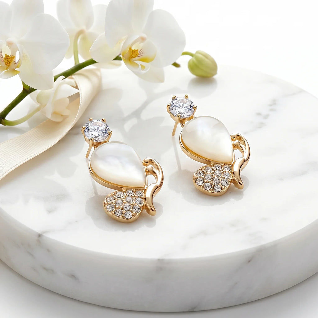 AYMI Earrings Anti-Tarnish Mini Mona Lisa & Crystal Bird Studs