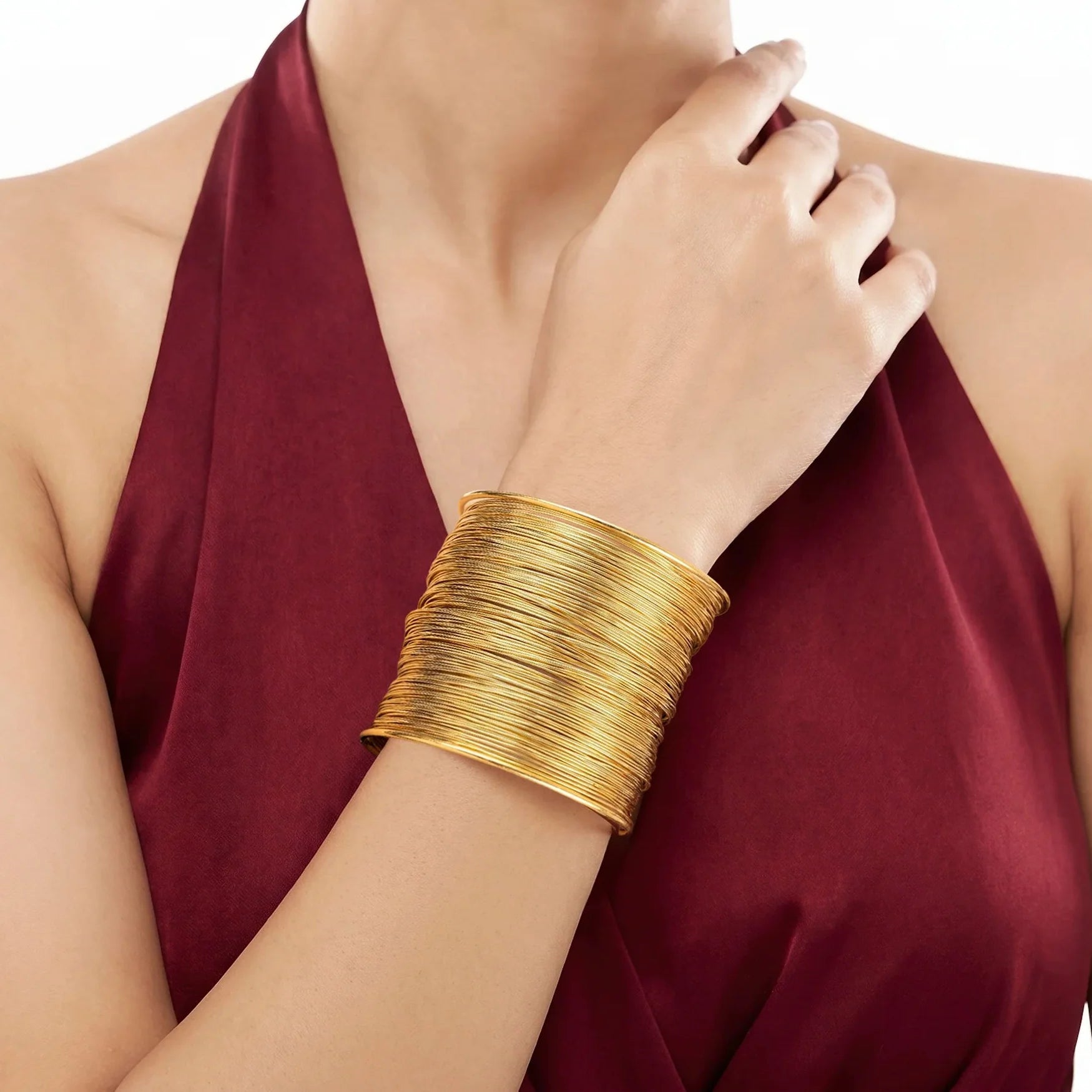 AYMI Bracelet Anti-Tarnish Gold Plated Wired Bangle (Adjustable Size)
