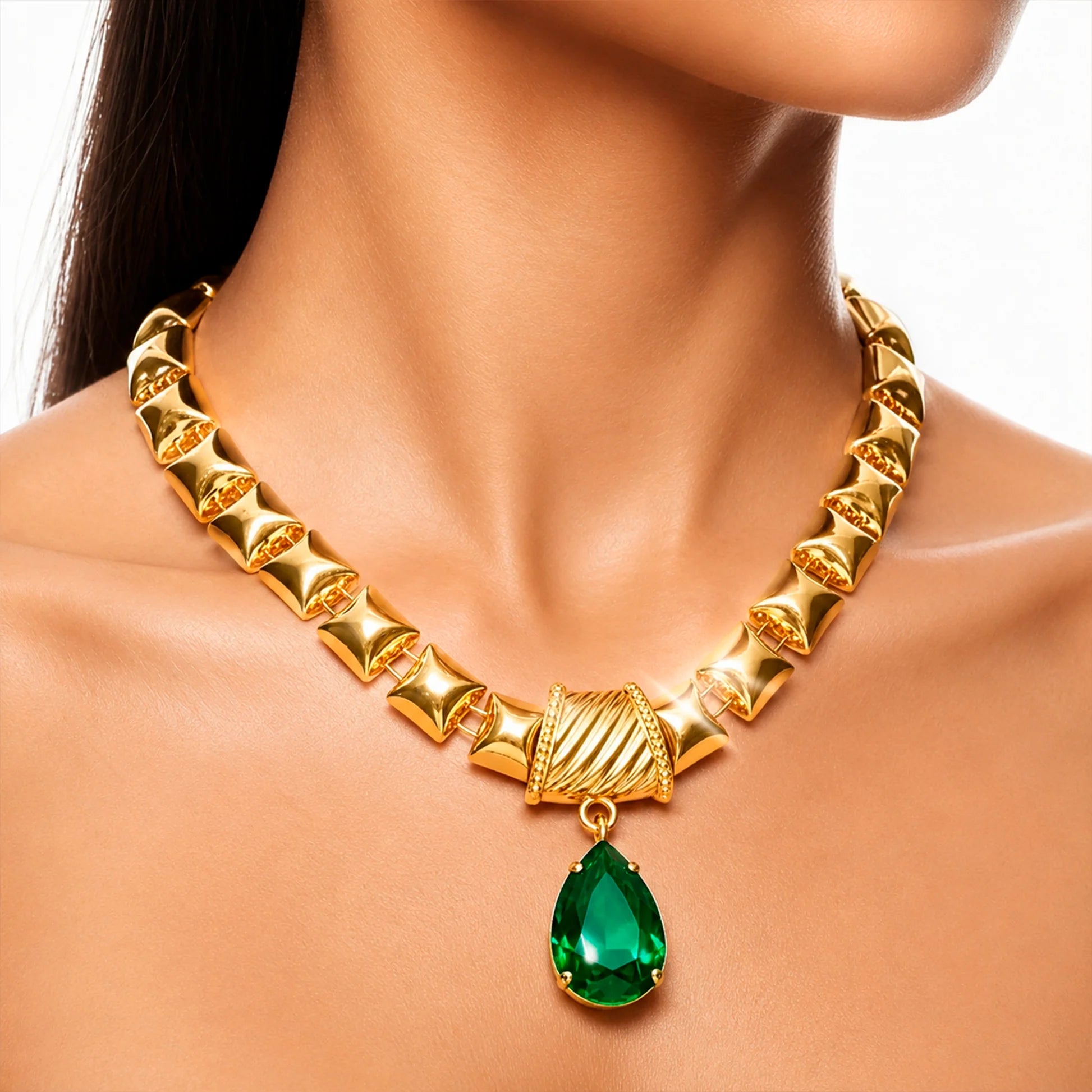 AYMI Necklace Anti-Tarnish Gold Plated Emerald Drop