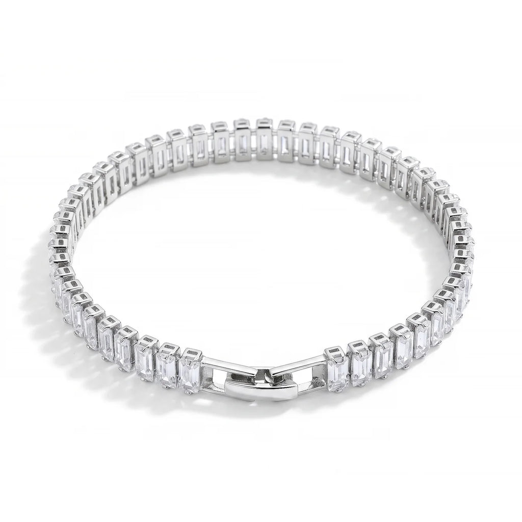 AYMI Bracelet Anti-Tarnish Emerald-Cut Crystal Tennis (Adjustable Size)