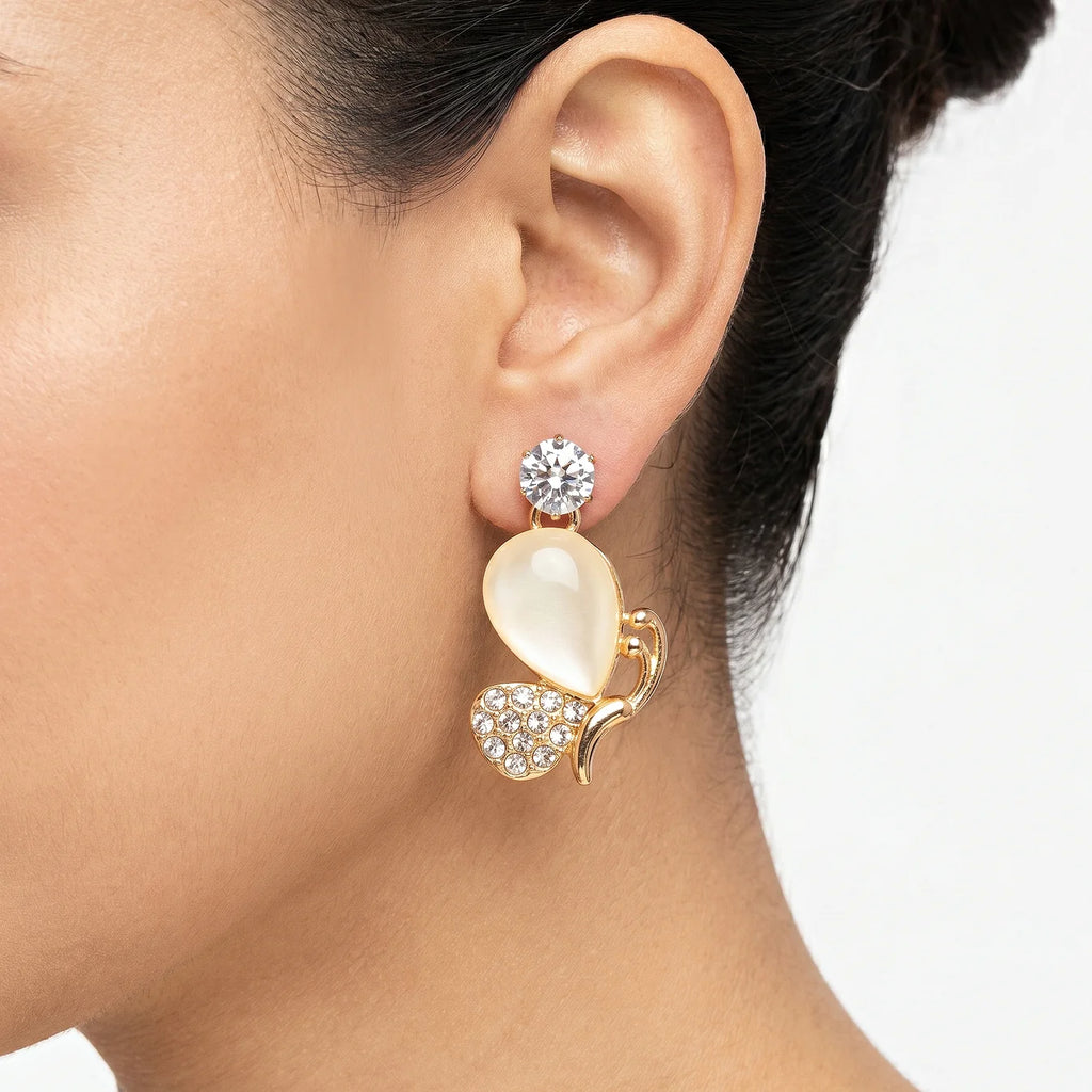 AYMI Earrings Anti-Tarnish Mini Mona Lisa & Crystal Bird Studs